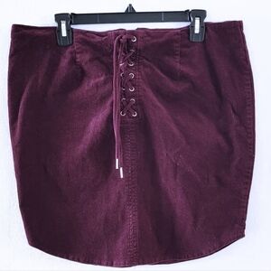 Cozy Academia Cottagecore Maroon Corduroy Pencil Skirt Faux Lace Up Rue+ Rue21